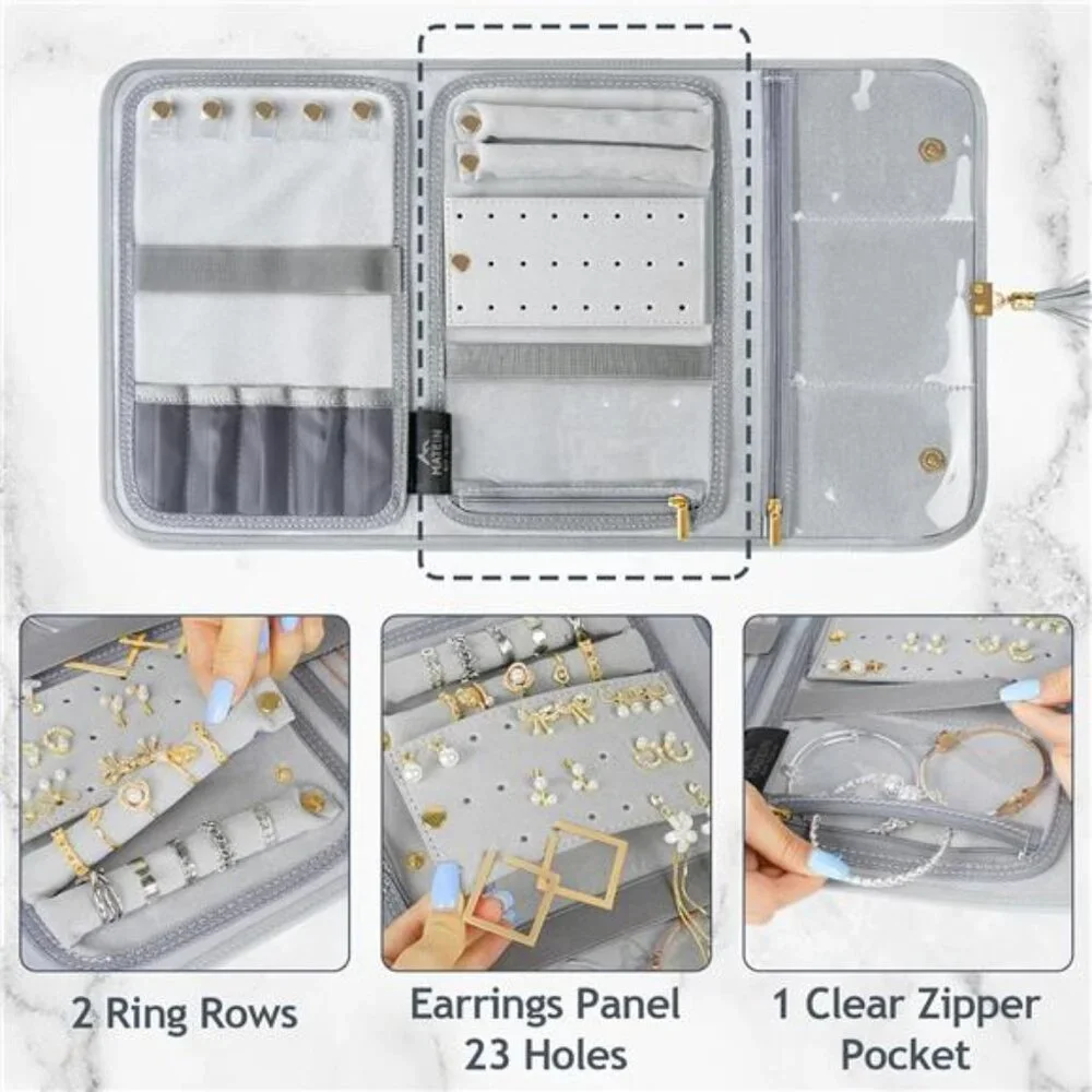 Jewelry Travel Organizer for Women, Tangle Free Portable Leather Jewelry